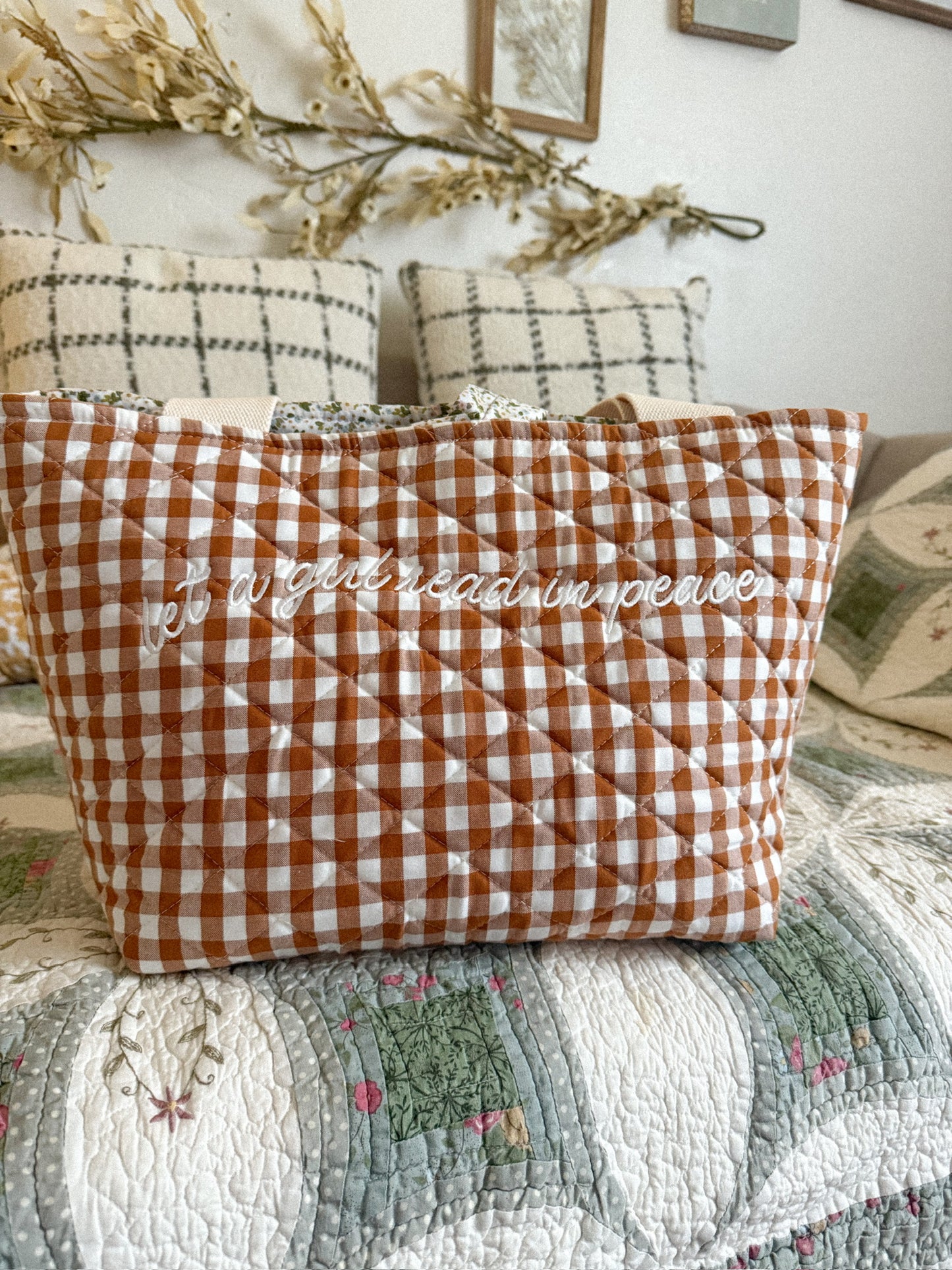 Quilted Gingham Tote Bag