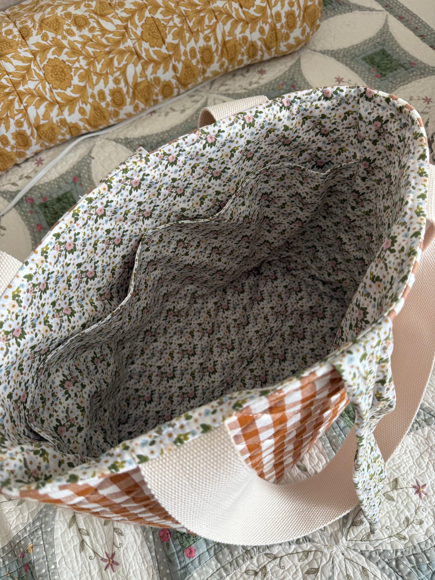 Quilted Gingham Tote Bag