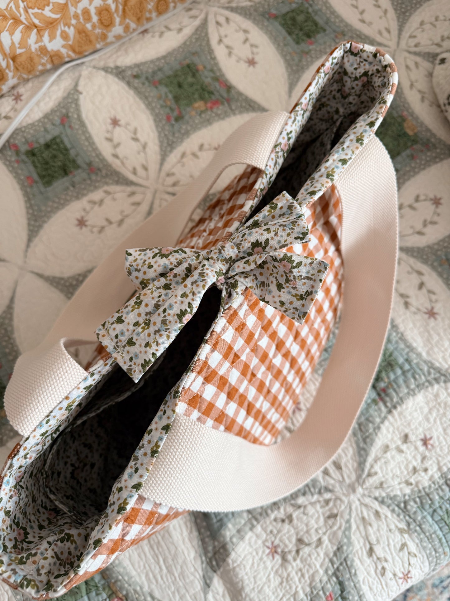 Quilted Gingham Tote Bag