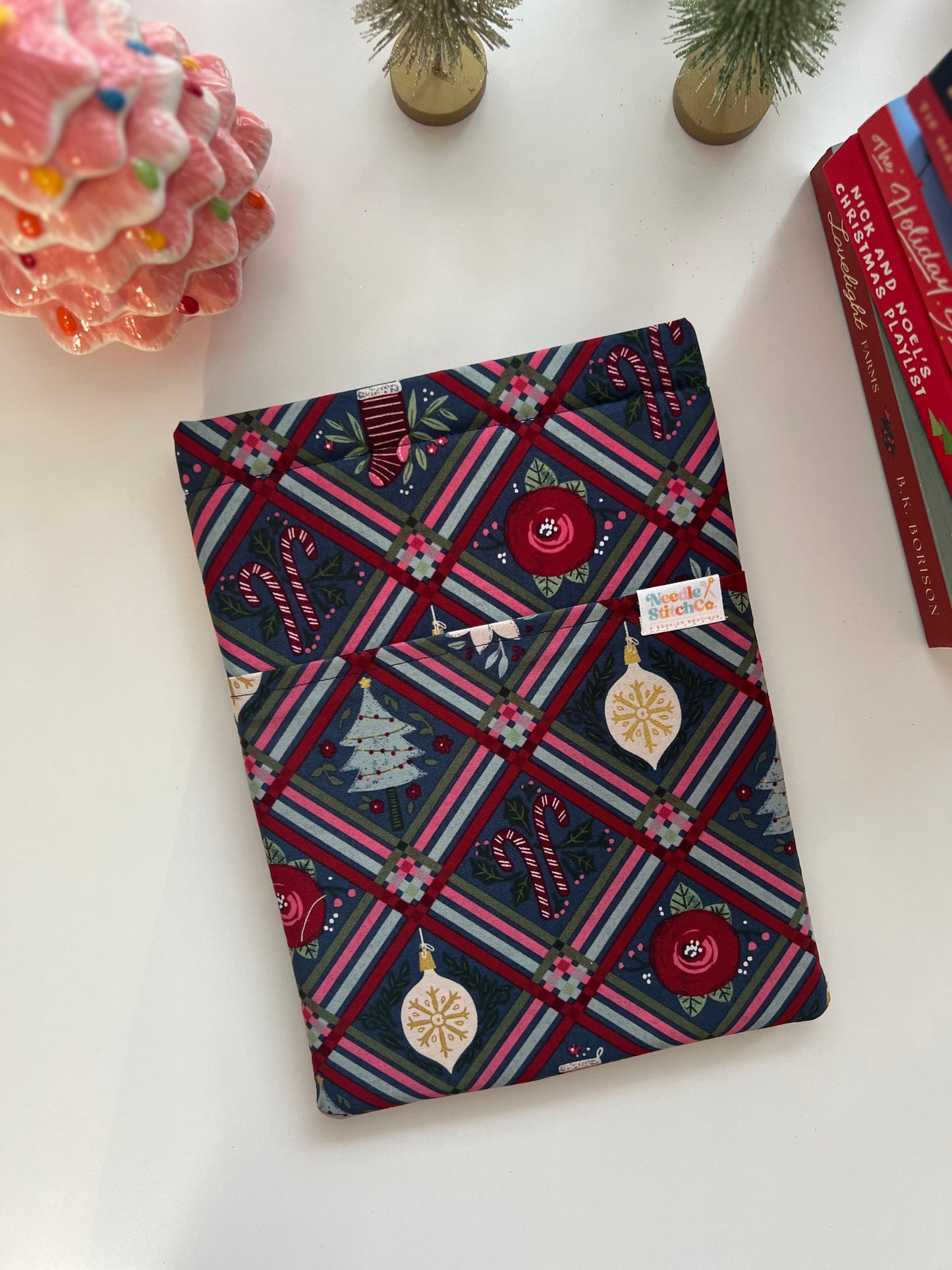 Ornaments on Blue Plaid