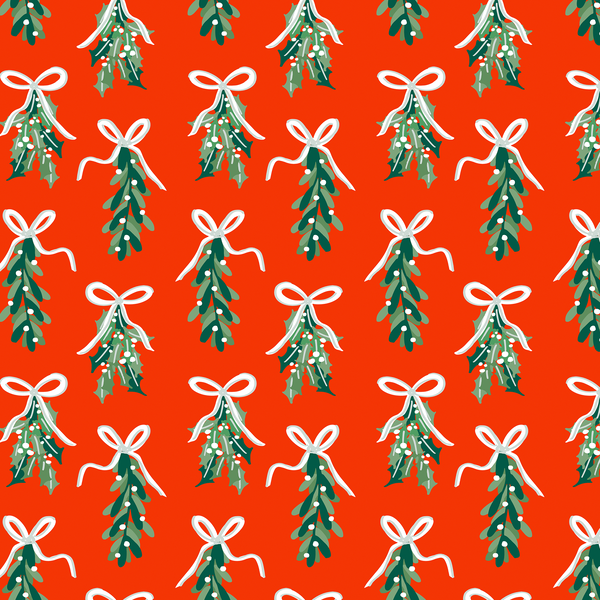 Mistletoe and Holly in Festive Red