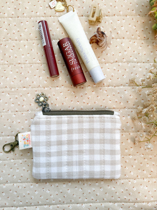 Beige Gingham Pixie Pouch with Hook Clasp