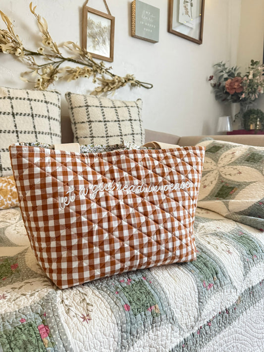 Quilted Gingham Tote Bag