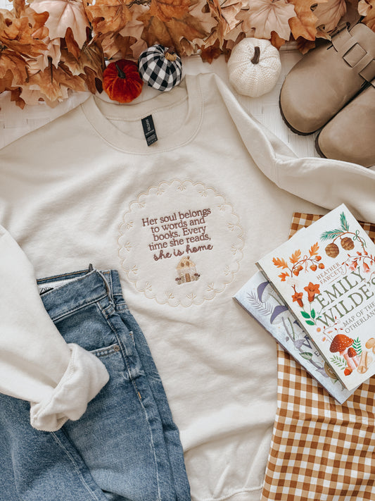 She is Home Embroidered Sweatshirt - Sand