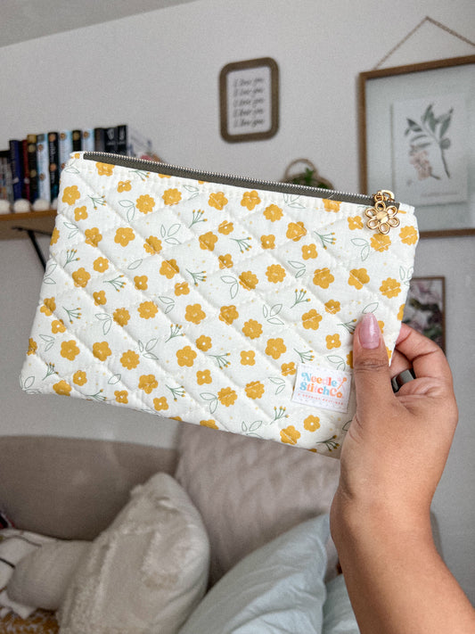 Daybreak Cream Floral Quilted Pouch
