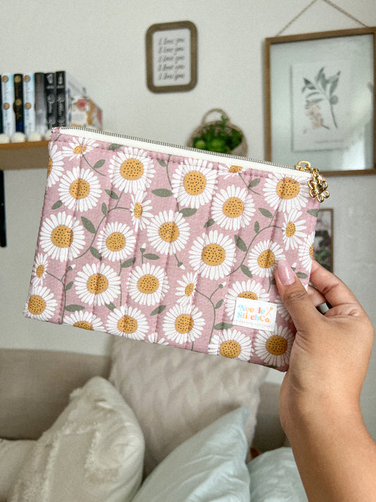 Dusty Rose Daisy Quilted Pouch