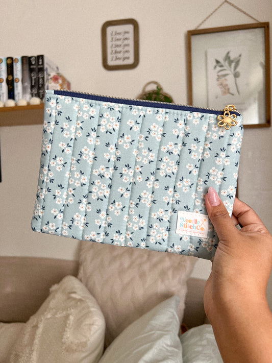 Ditsy Floral in Cornflower Quilted Pouch