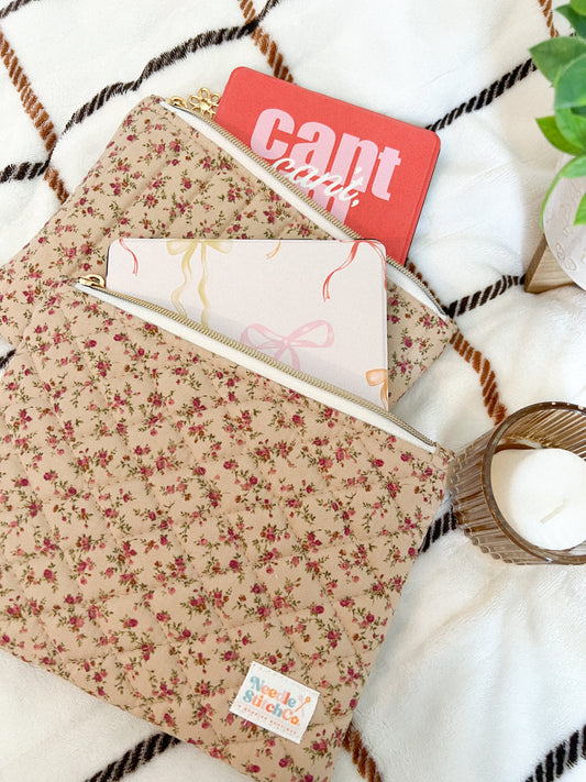Mini Rose Floral on Tan Quilted Pouch