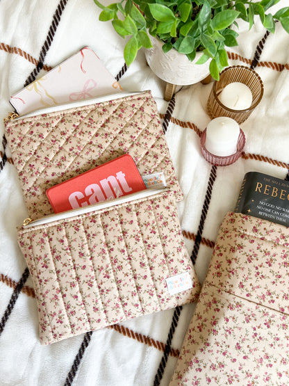 Mini Rose Floral on Tan Quilted Pouch