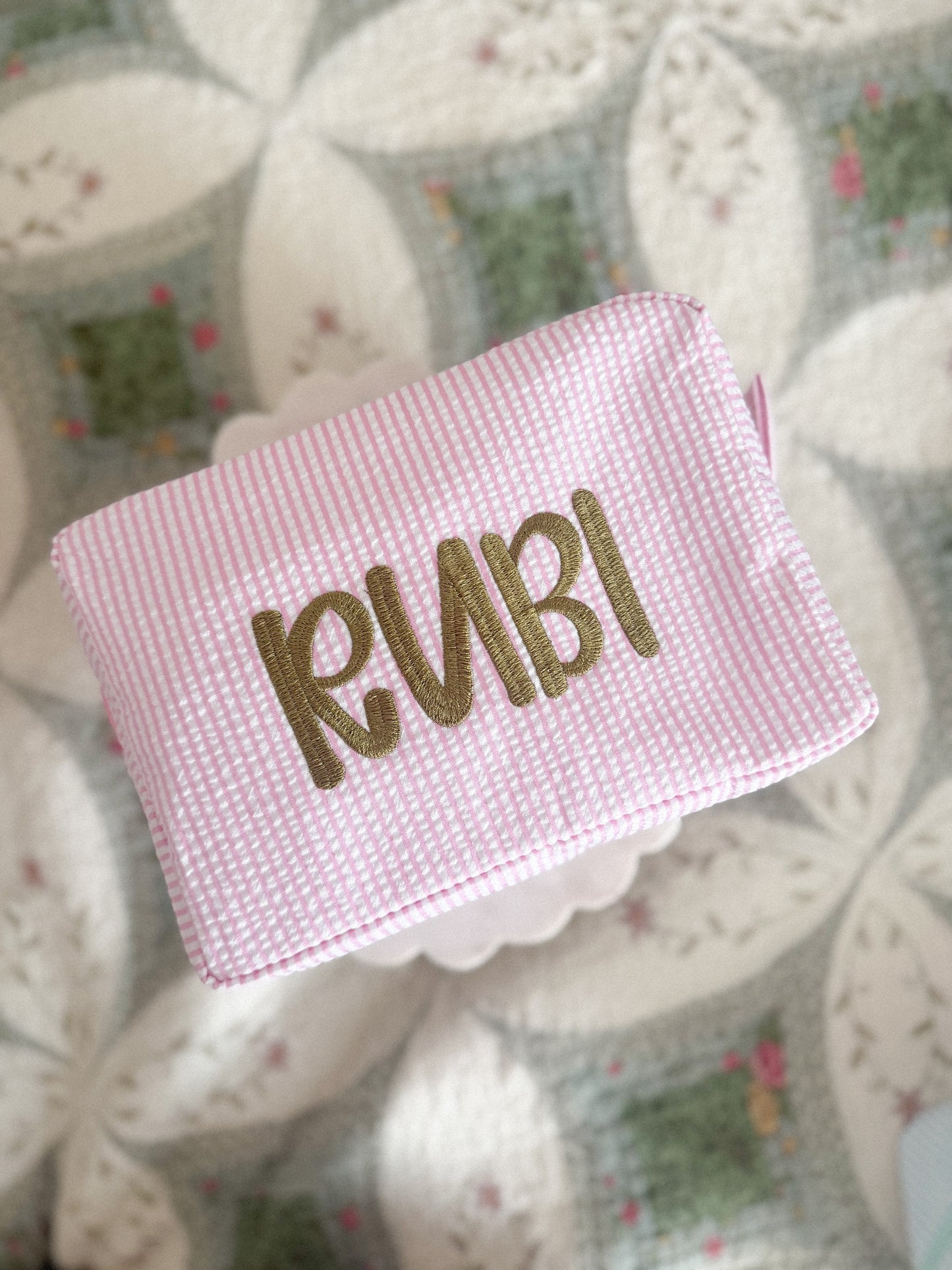 Embroidered Boxy Pouch